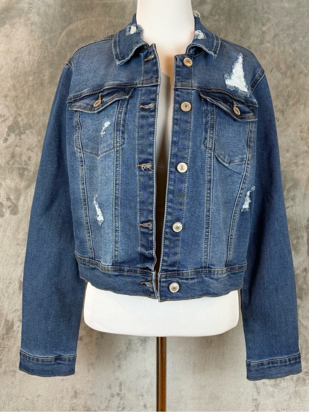 NWT Wax Jean Distressed Dark Blue Denim Jacket Wmn’s L